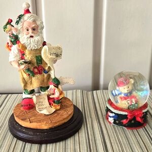 Christmas Santa Figurine and Teddy Bear Snow Globe